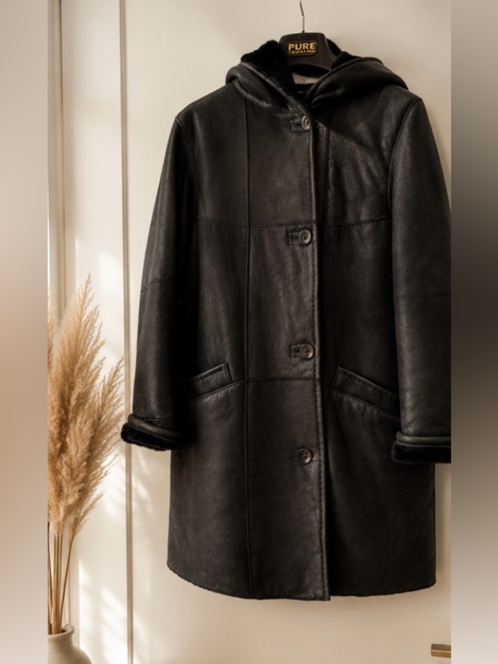 Vintage Black Shearling Coat - Women's Jacket